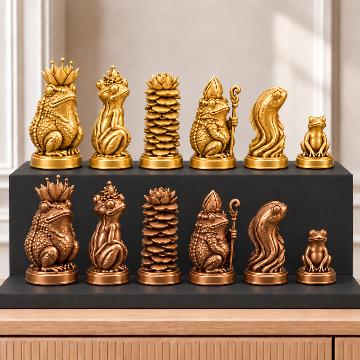 Frösche – thematisches Schachfigurenset mit 32 Figuren – Ansicht 7