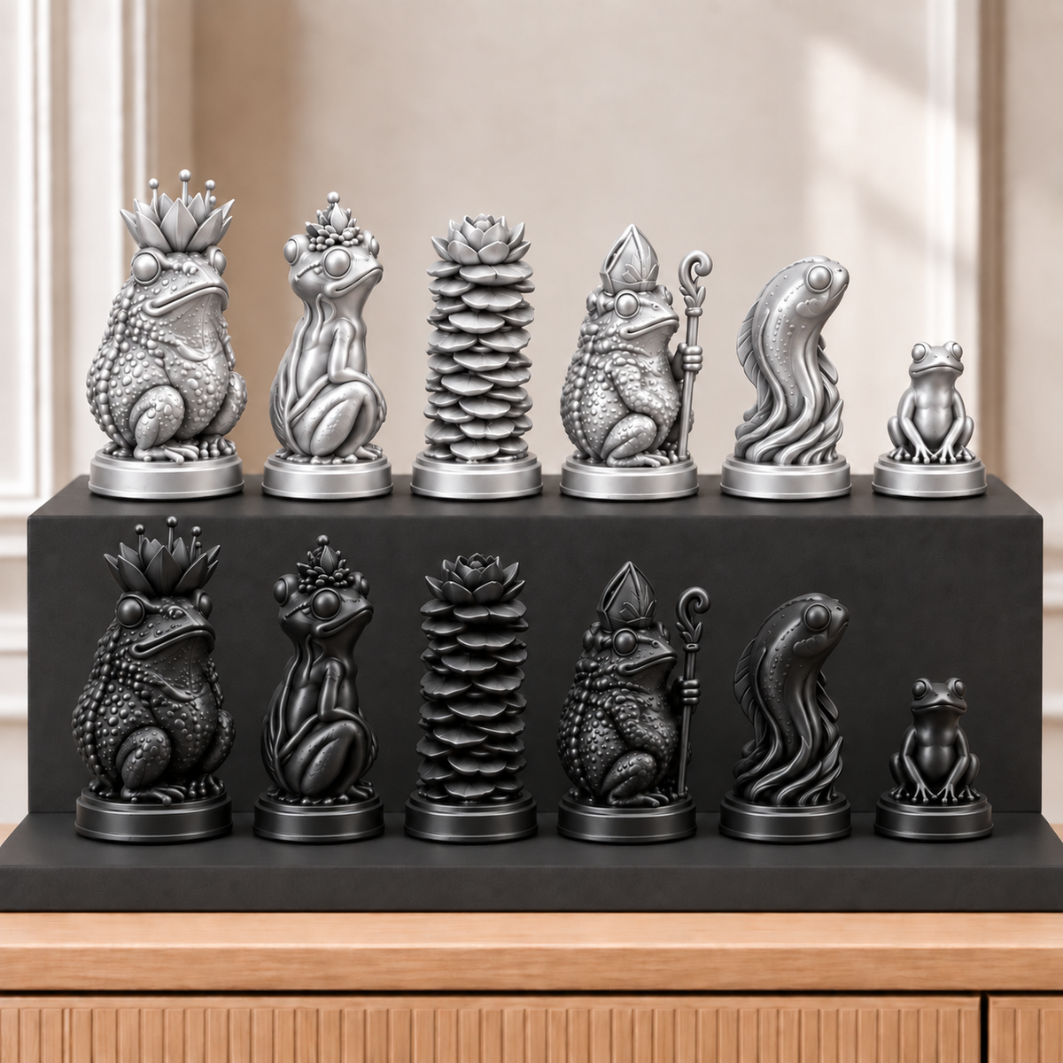 Frösche – thematisches Schachfigurenset mit 32 Figuren – Ansicht 8