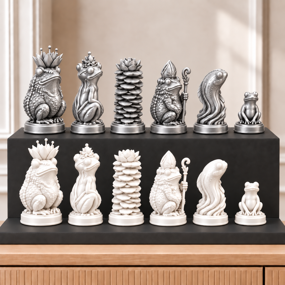 Frösche – thematisches Schachfigurenset mit 32 Figuren – Ansicht 9
