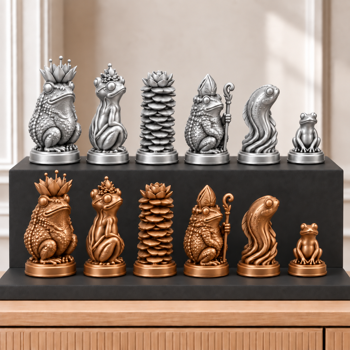 Frösche – thematisches Schachfigurenset mit 32 Figuren – Ansicht 10