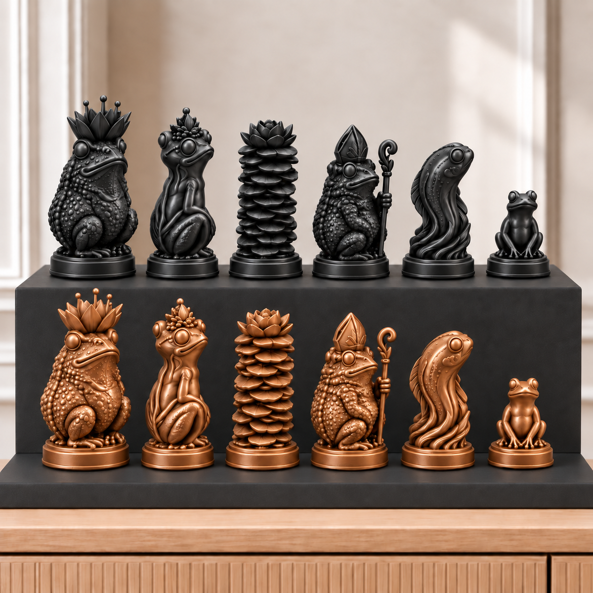Frösche – thematisches Schachfigurenset mit 32 Figuren – Ansicht 12