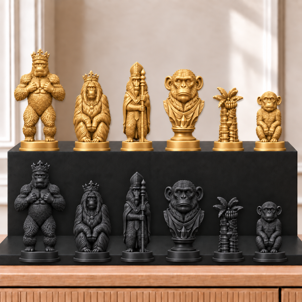 Affen – thematisches Schachfigurenset mit 32 Figuren – Ansicht 5