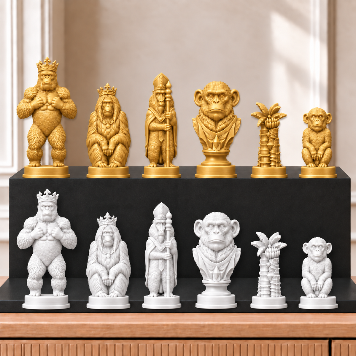 Affen – thematisches Schachfigurenset mit 32 Figuren – Ansicht 6