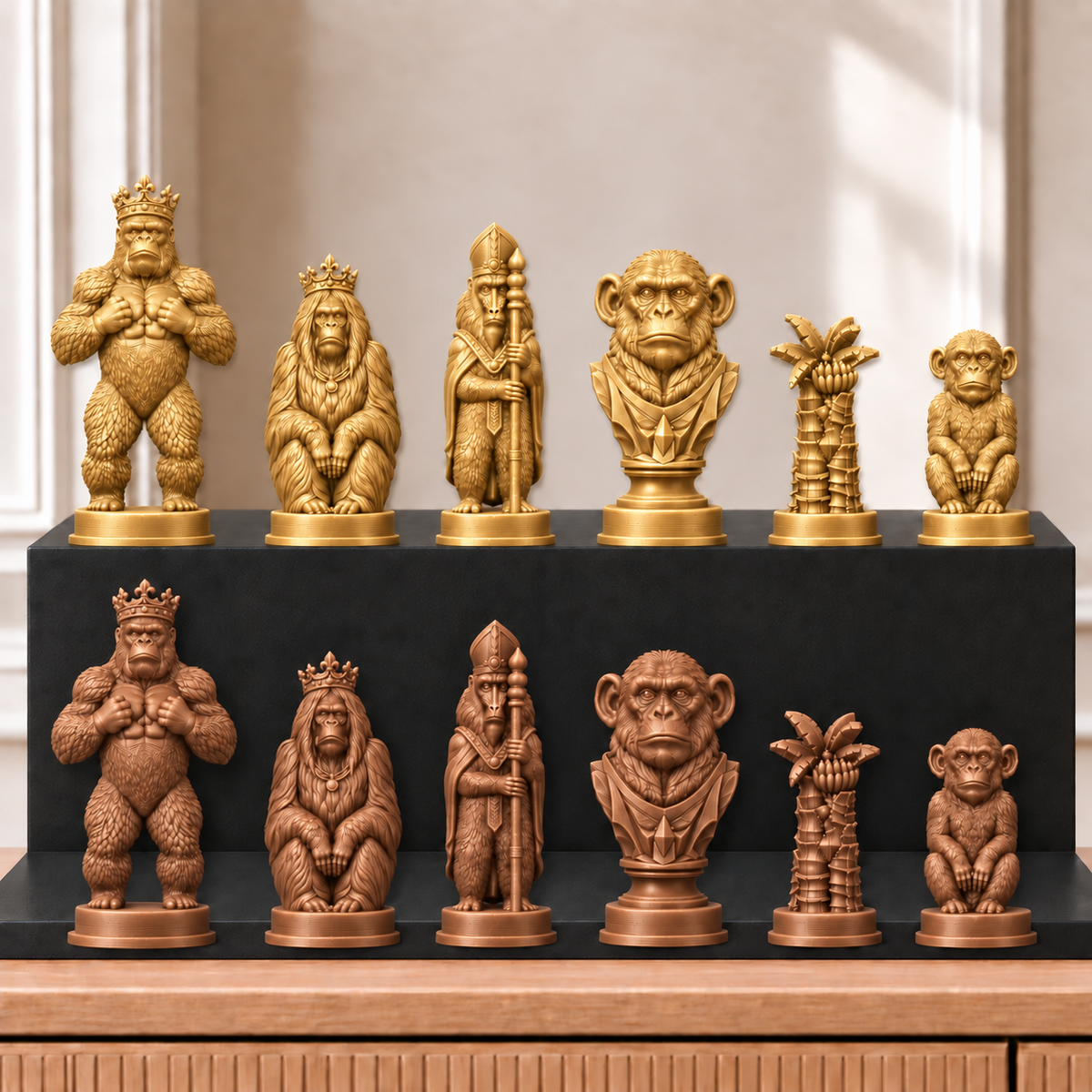 Affen – thematisches Schachfigurenset mit 32 Figuren – Ansicht 7