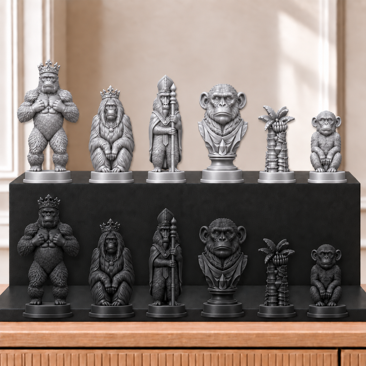 Affen – thematisches Schachfigurenset mit 32 Figuren – Ansicht 8