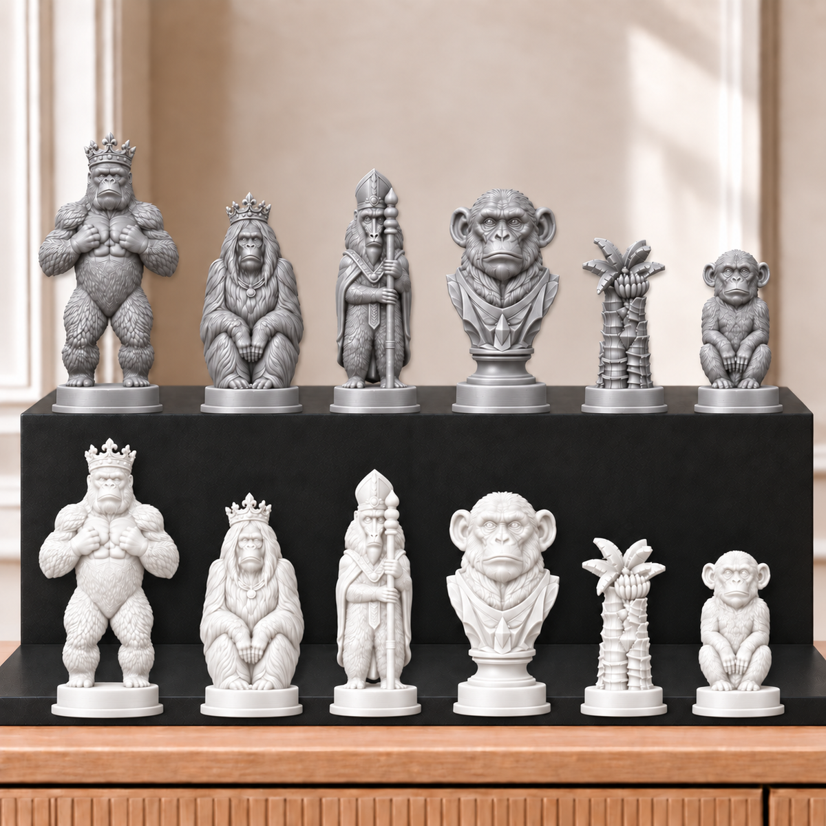 Affen – thematisches Schachfigurenset mit 32 Figuren – Ansicht 9