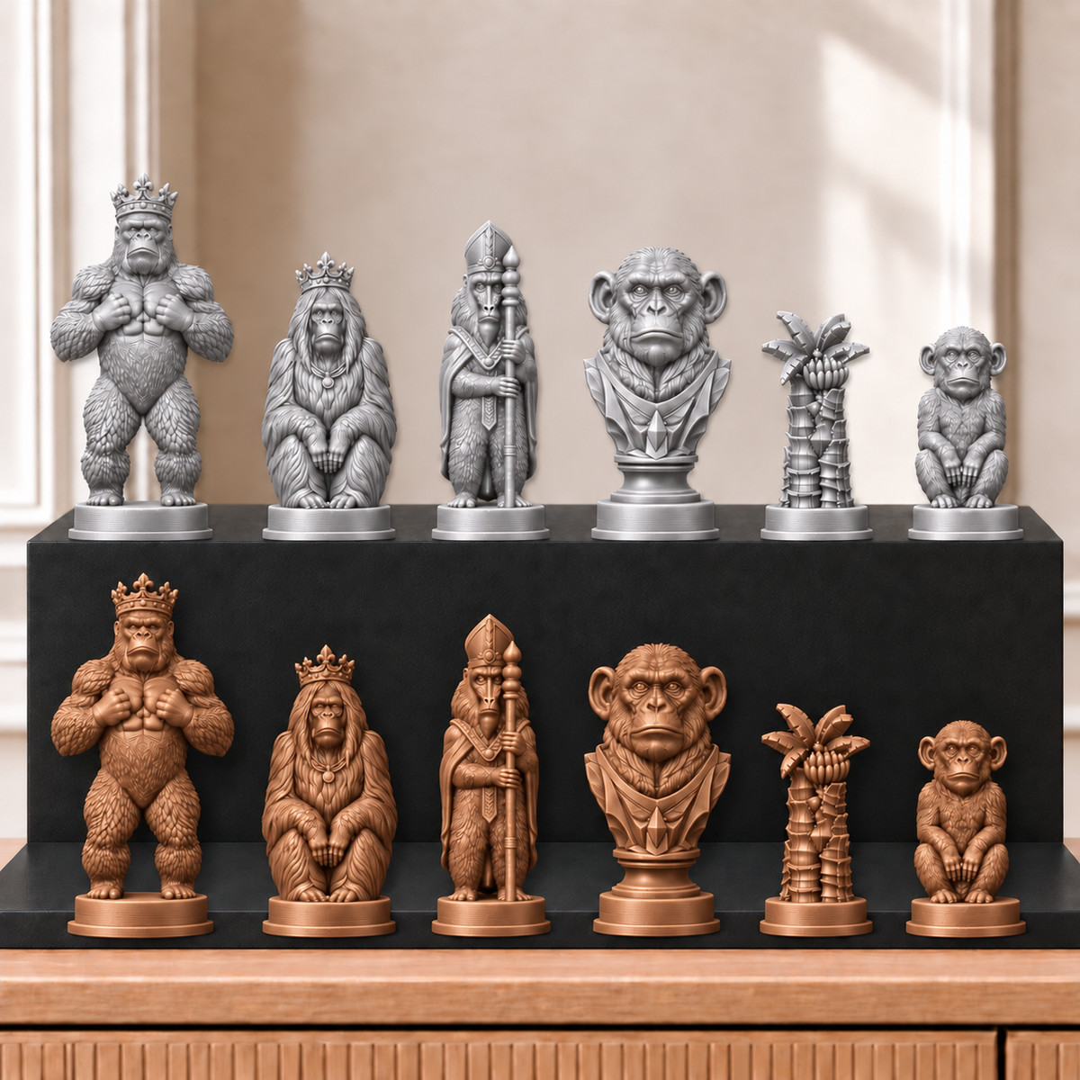 Affen – thematisches Schachfigurenset mit 32 Figuren – Ansicht 10