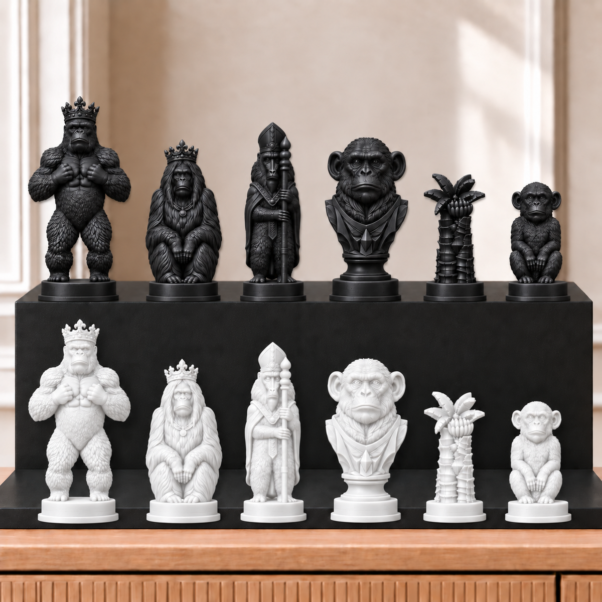 Affen – thematisches Schachfigurenset mit 32 Figuren – Ansicht 11