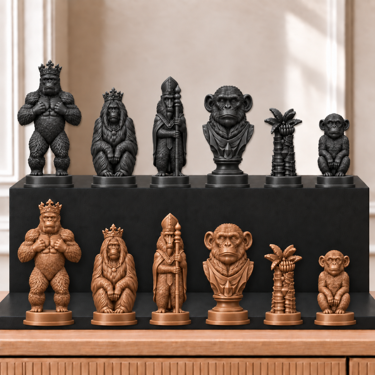Affen – thematisches Schachfigurenset mit 32 Figuren – Ansicht 12