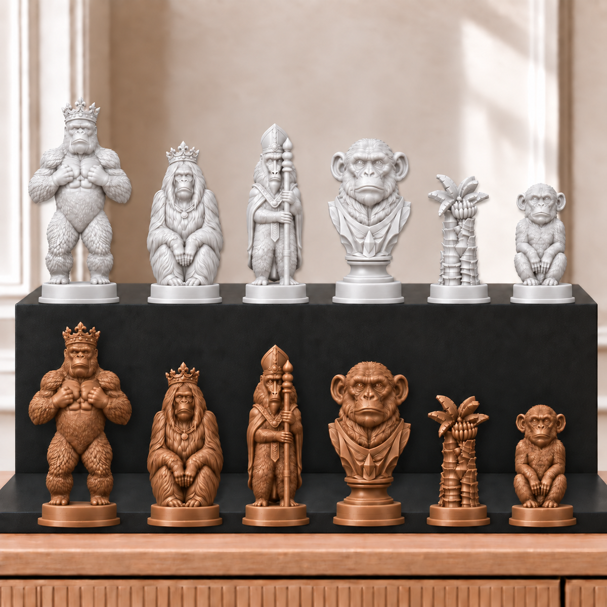 Affen – thematisches Schachfigurenset mit 32 Figuren – Ansicht 13
