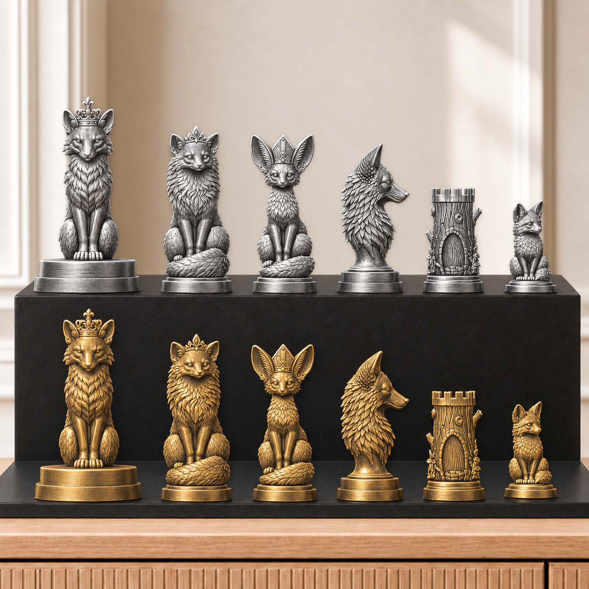 Füchse – thematisches Schachfigurenset mit 32 Figuren – Ansicht 2