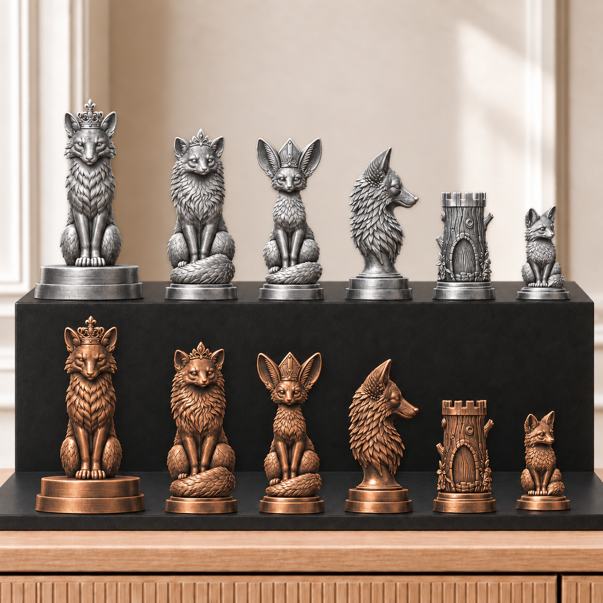 Füchse – thematisches Schachfigurenset mit 32 Figuren – Ansicht 3