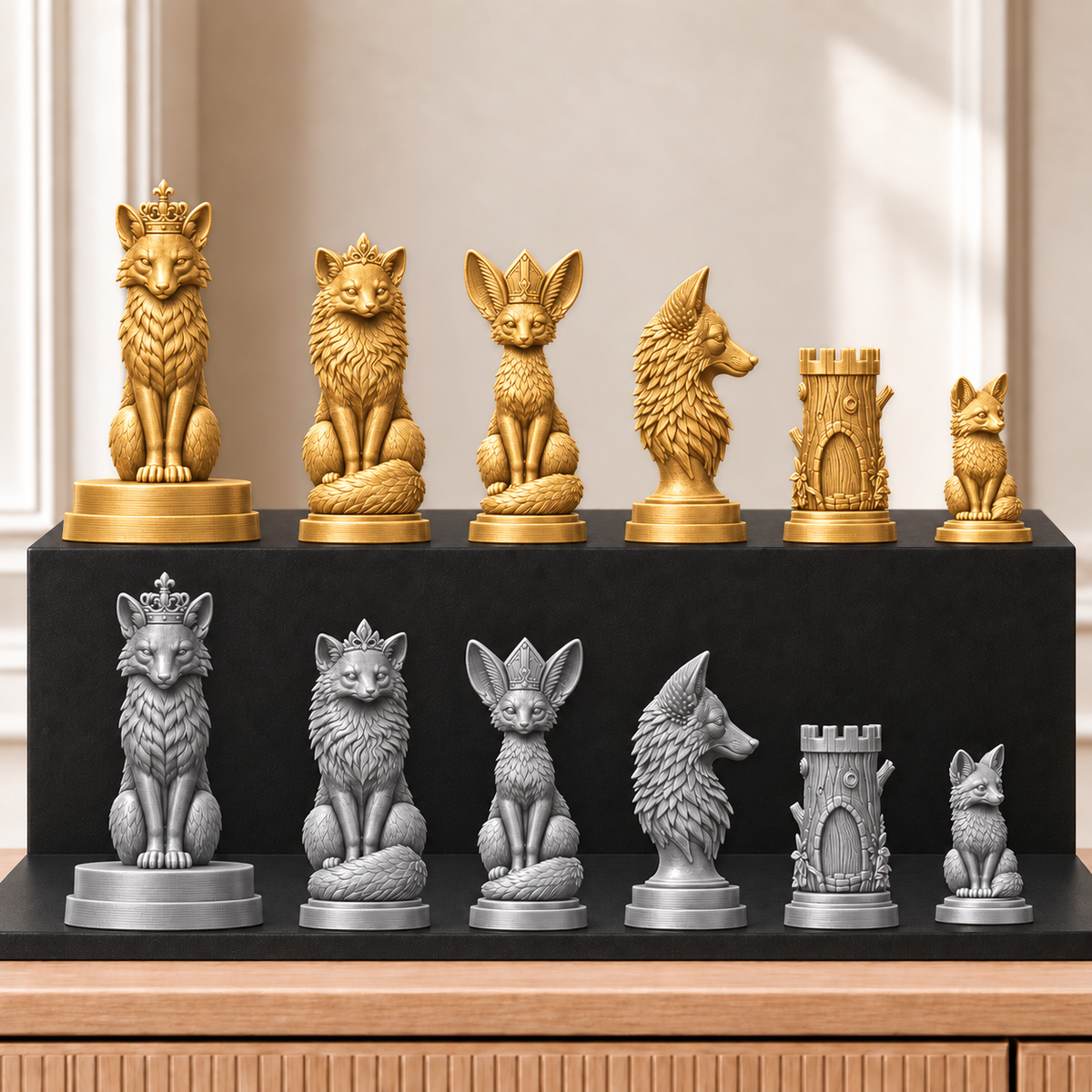 Füchse – thematisches Schachfigurenset mit 32 Figuren – Ansicht 4