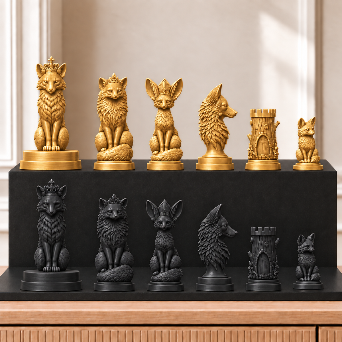 Füchse – thematisches Schachfigurenset mit 32 Figuren – Ansicht 5