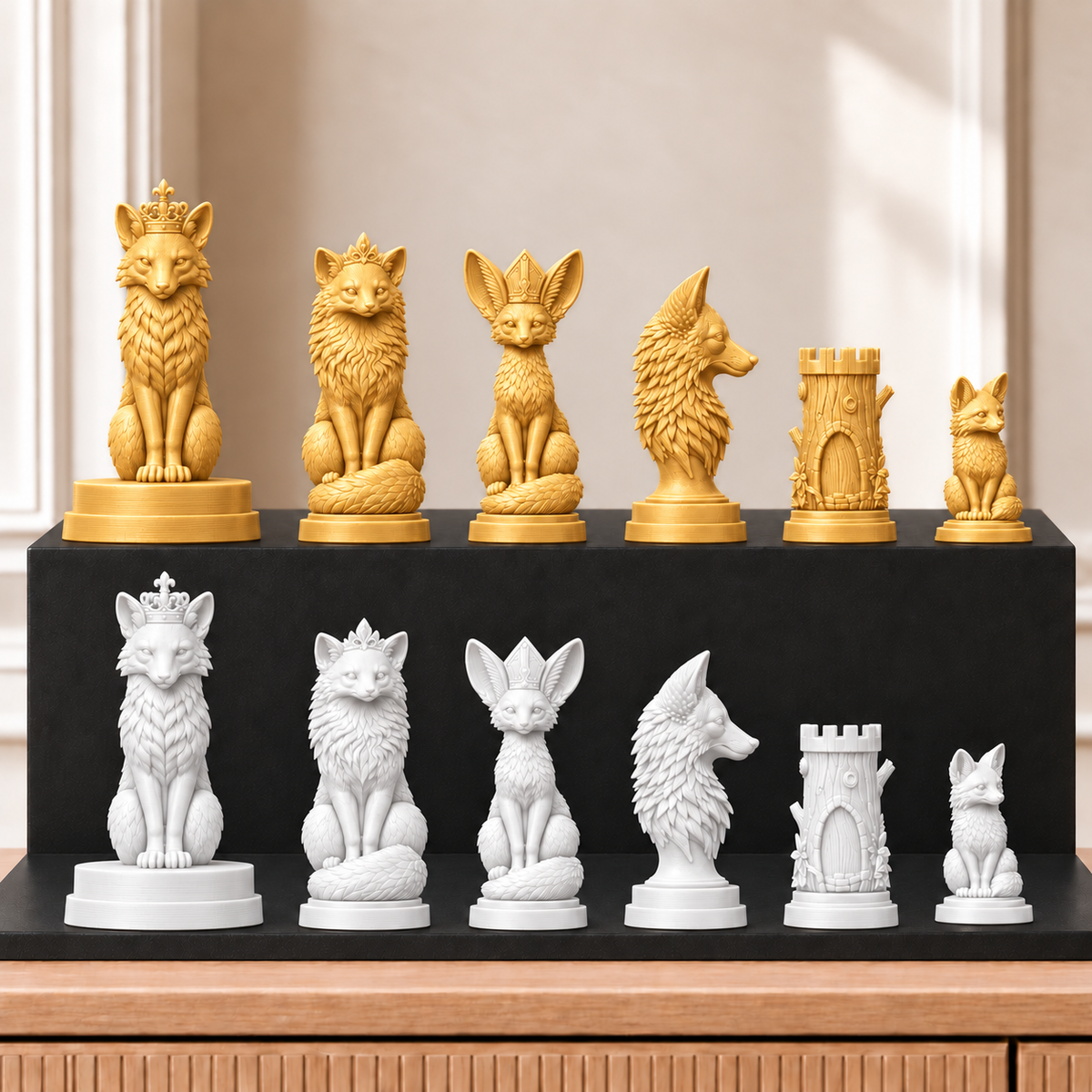 Füchse – thematisches Schachfigurenset mit 32 Figuren – Ansicht 6
