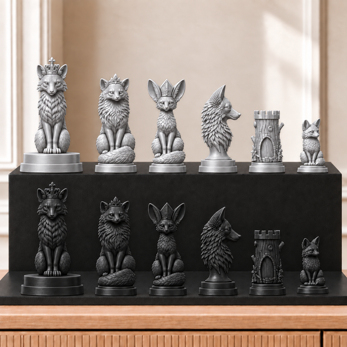 Füchse – thematisches Schachfigurenset mit 32 Figuren – Ansicht 8
