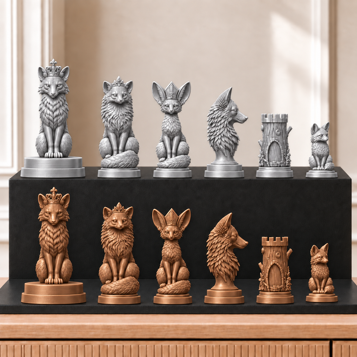 Füchse – thematisches Schachfigurenset mit 32 Figuren – Ansicht 10