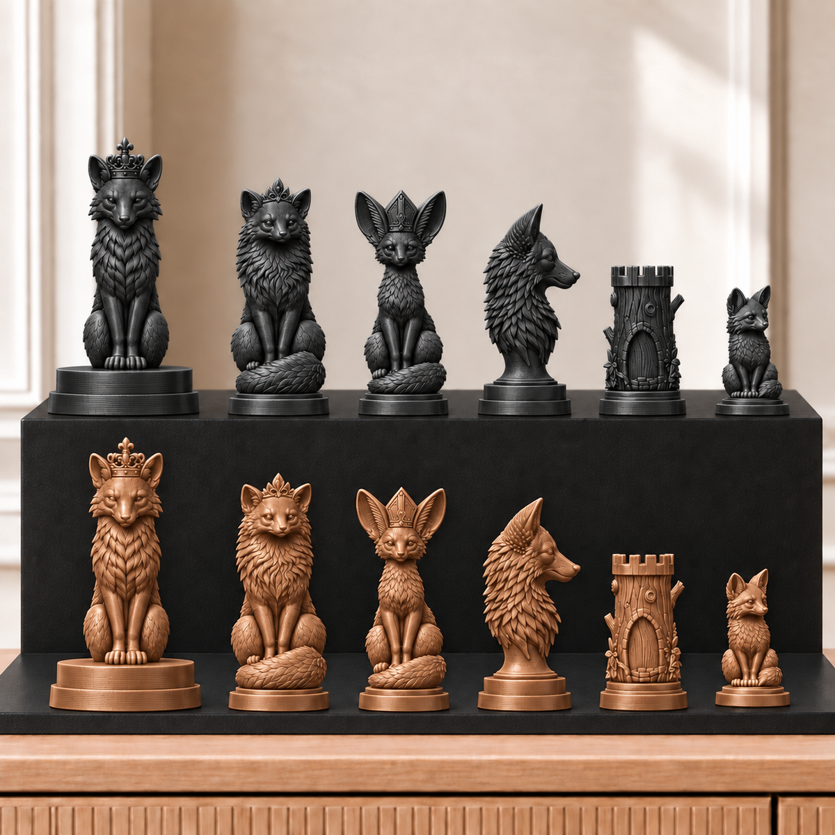 Füchse – thematisches Schachfigurenset mit 32 Figuren – Ansicht 12