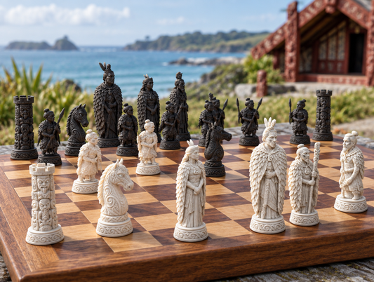 Maori – thematisches Schachfigurenset mit 32 Figuren – Ansicht 1