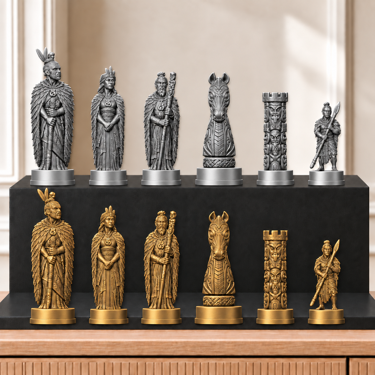 Maori – thematisches Schachfigurenset mit 32 Figuren – Ansicht 2