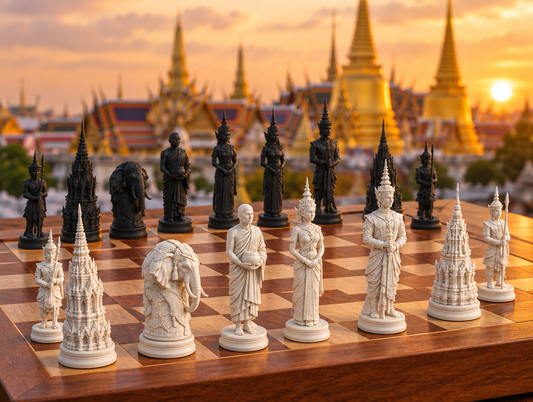 Siam – thematisches Schachfigurenset mit 32 Figuren – Ansicht 1