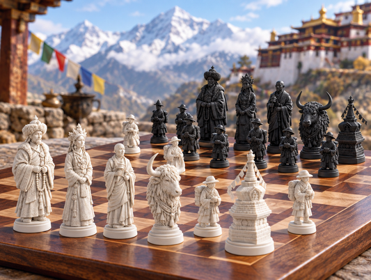 Tibet – thematisches Schachfigurenset mit 32 Figuren – Ansicht 1