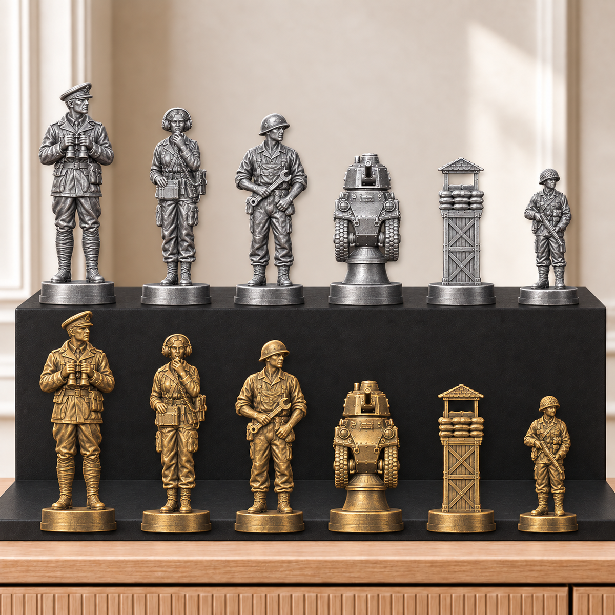 Panzer – thematisches Schachfigurenset mit 32 Figuren – Ansicht 2