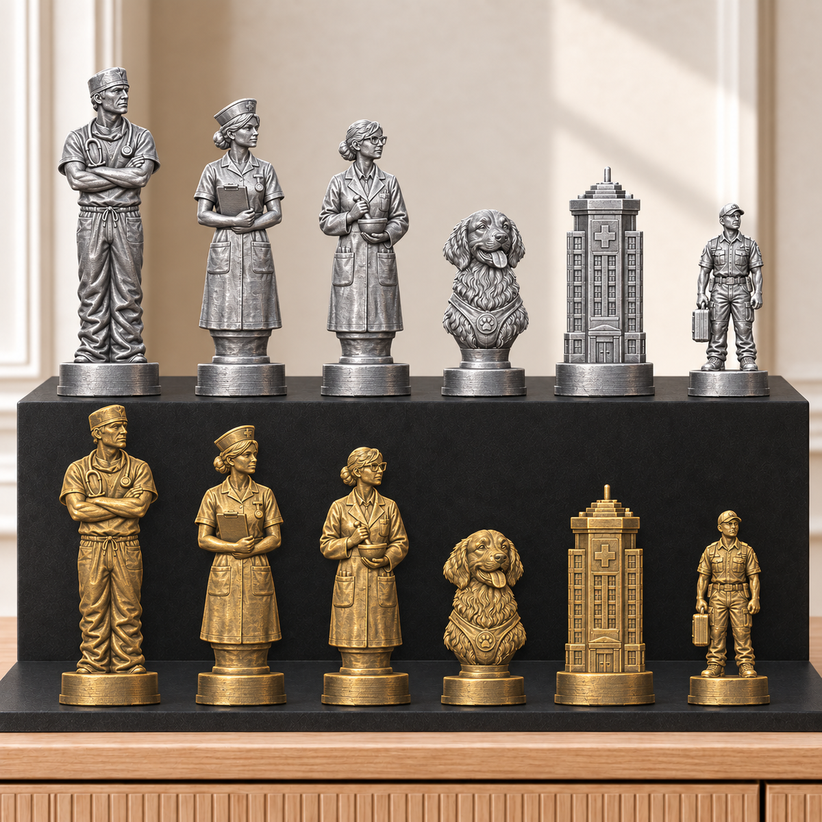 Krankenhaus – thematisches Schachfigurenset mit 32 Figuren – Ansicht 2