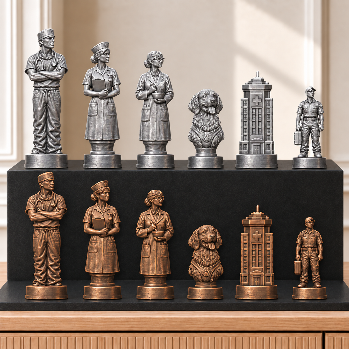 Krankenhaus – thematisches Schachfigurenset mit 32 Figuren – Ansicht 3