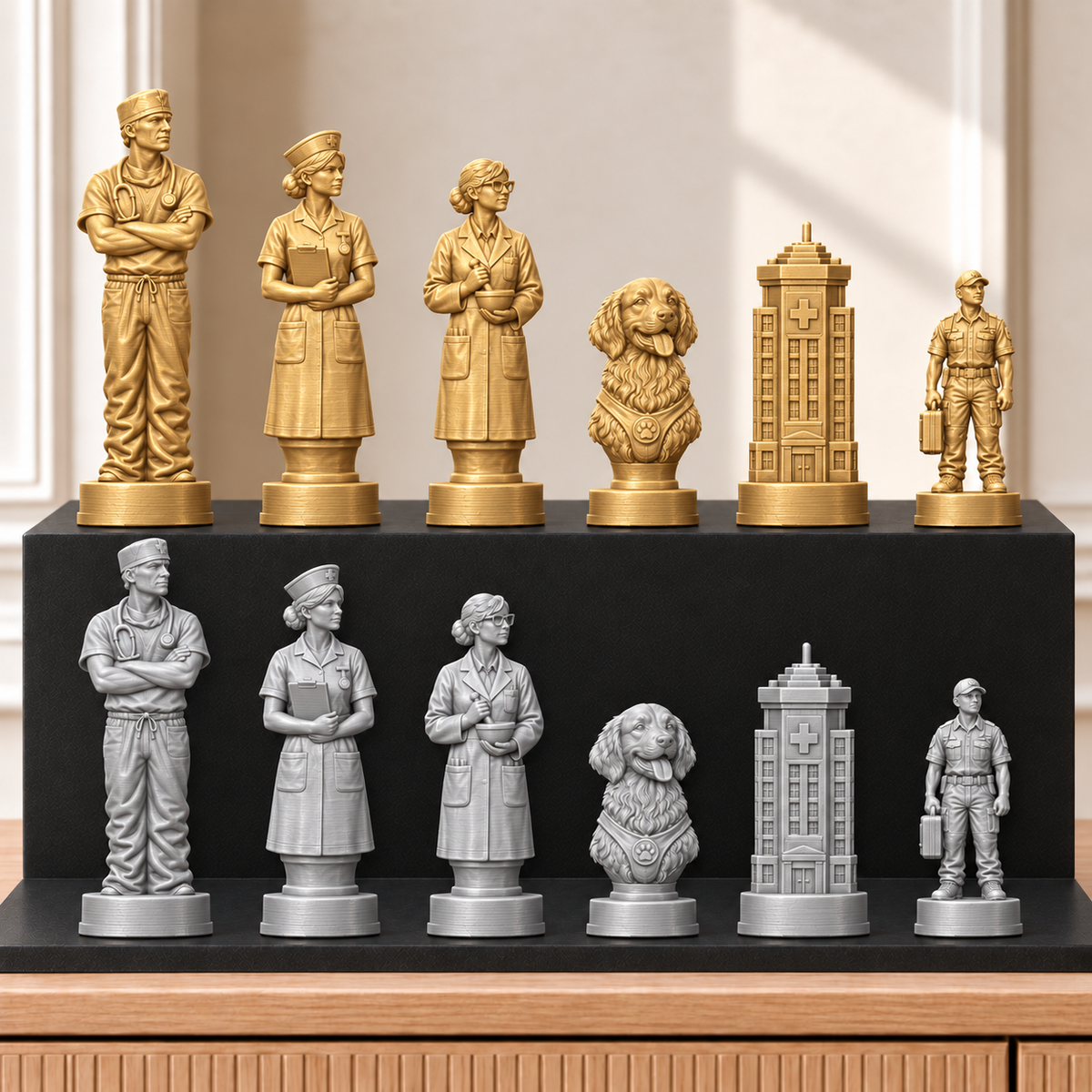 Krankenhaus – thematisches Schachfigurenset mit 32 Figuren – Ansicht 4