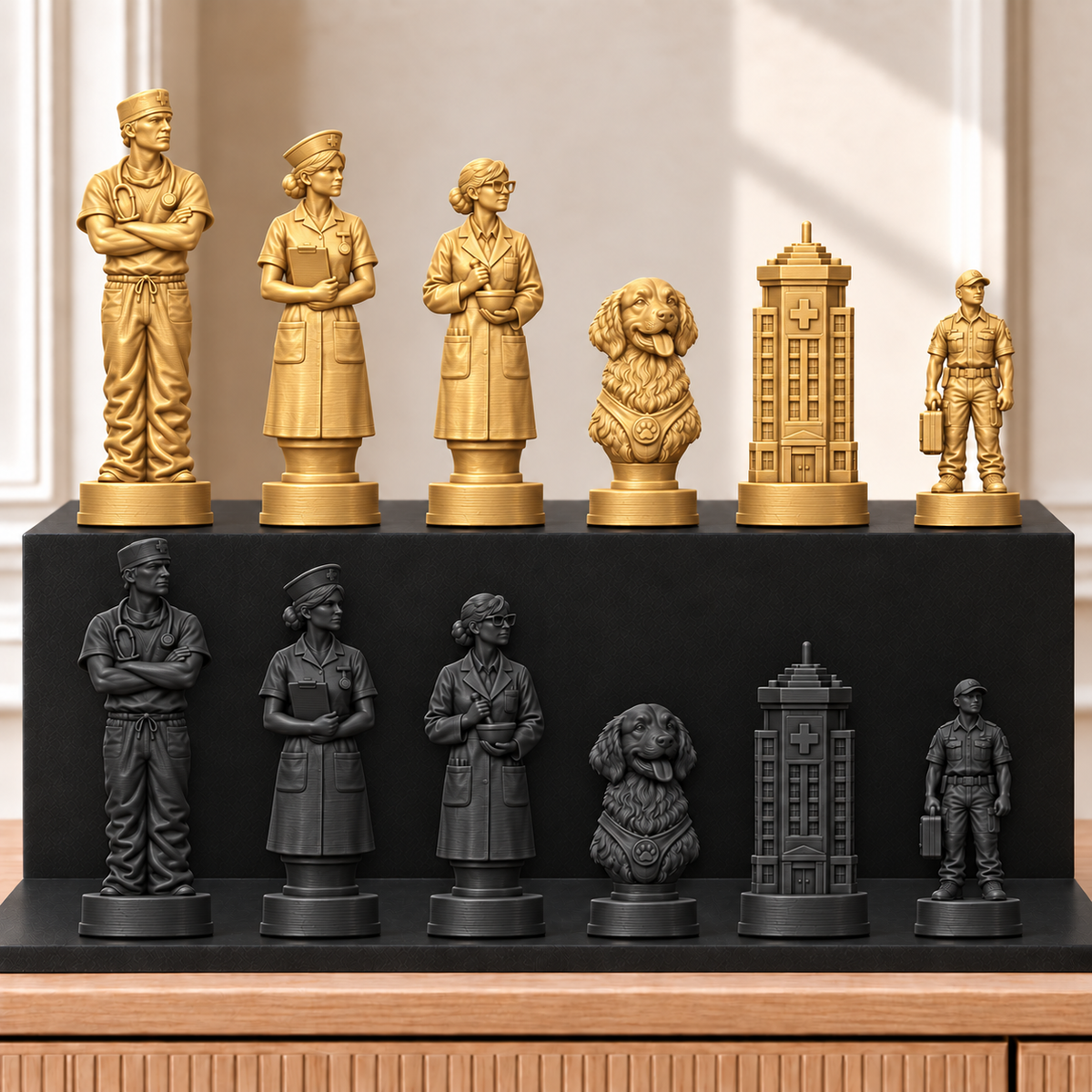 Krankenhaus – thematisches Schachfigurenset mit 32 Figuren – Ansicht 5