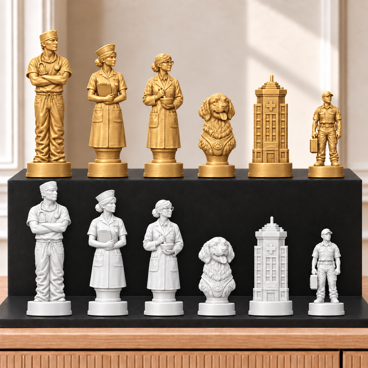 Krankenhaus – thematisches Schachfigurenset mit 32 Figuren – Ansicht 6