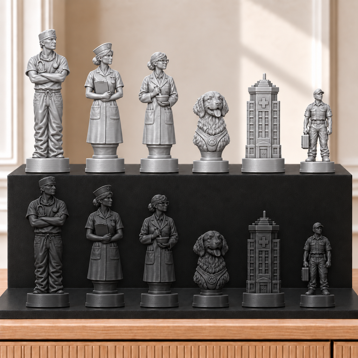 Krankenhaus – thematisches Schachfigurenset mit 32 Figuren – Ansicht 8