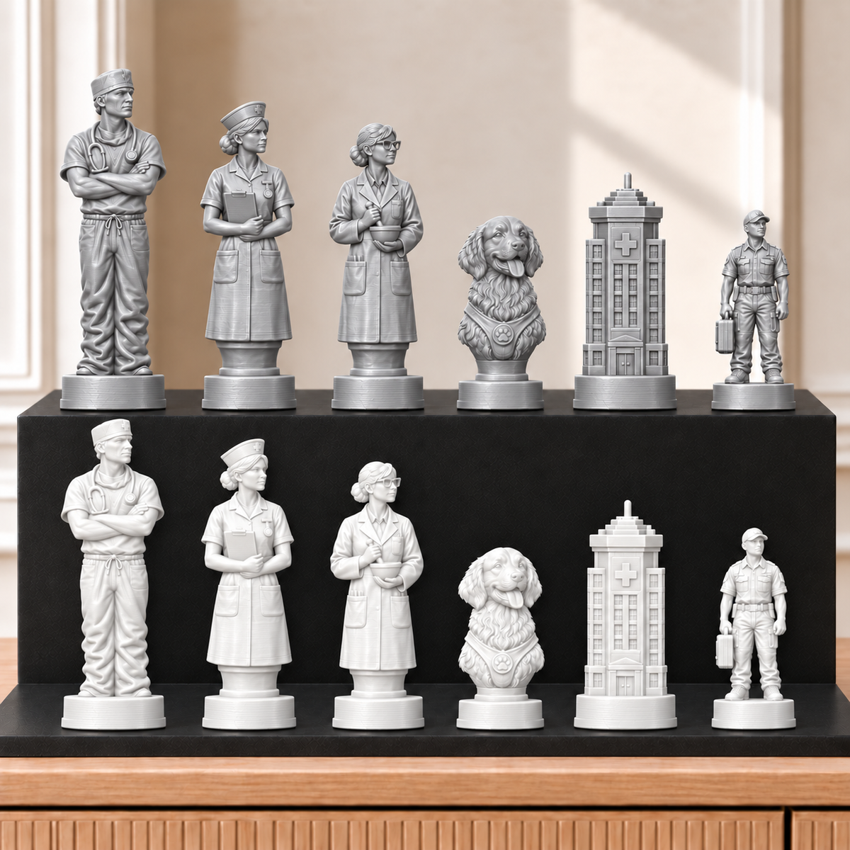 Krankenhaus – thematisches Schachfigurenset mit 32 Figuren – Ansicht 9