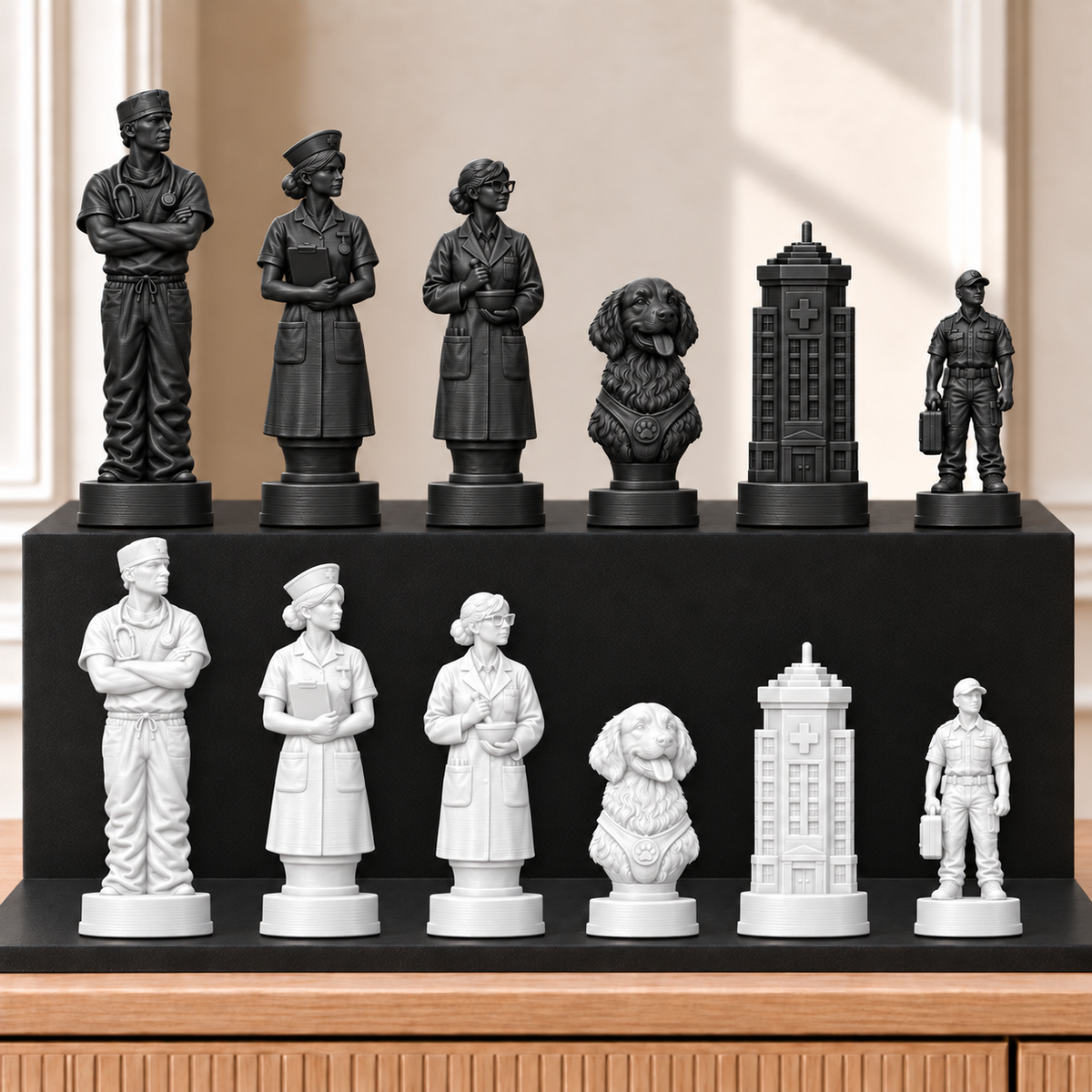 Krankenhaus – thematisches Schachfigurenset mit 32 Figuren – Ansicht 11