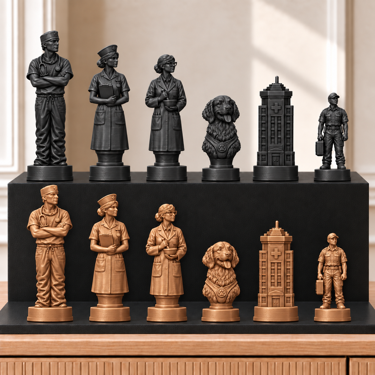 Krankenhaus – thematisches Schachfigurenset mit 32 Figuren – Ansicht 12