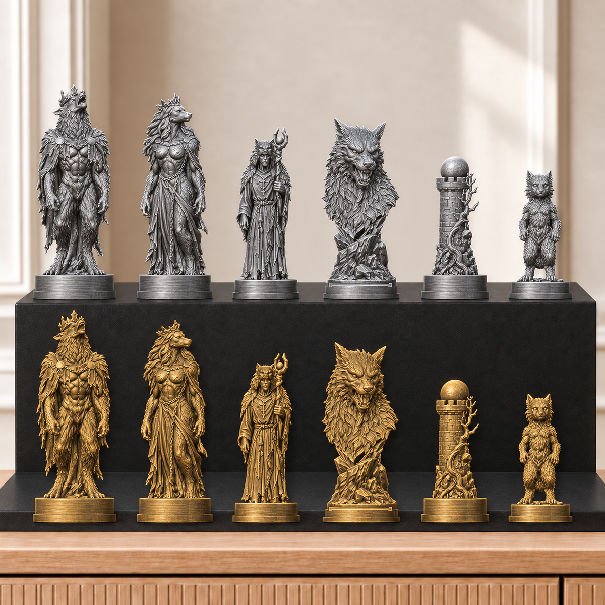 Werwölfe – thematisches Schachfigurenset mit 32 Figuren – Ansicht 2