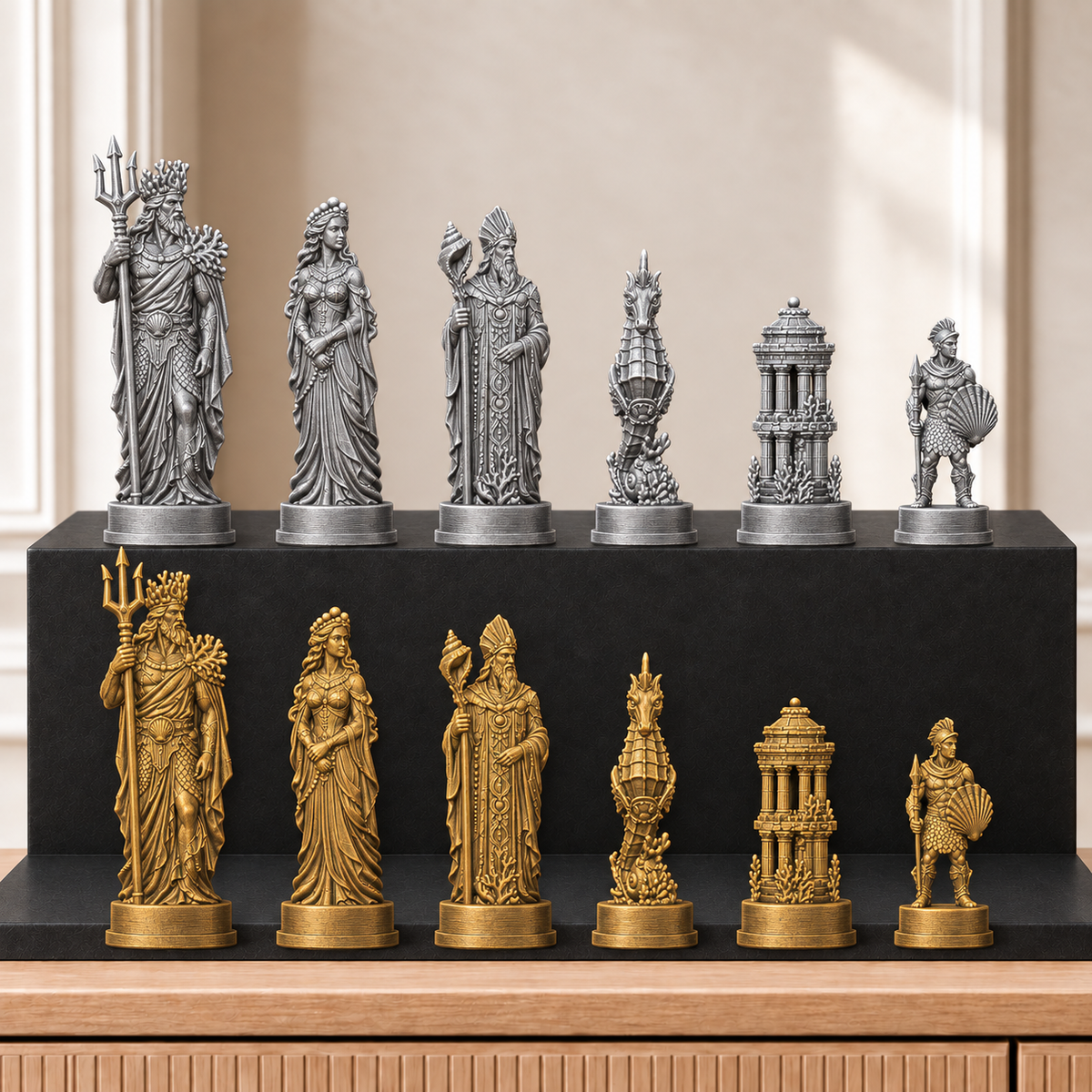 Atlantis – thematisches Schachfigurenset mit 32 Figuren – Ansicht 2