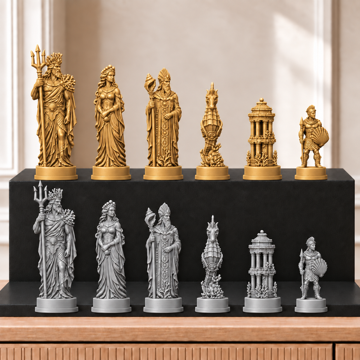 Atlantis – thematisches Schachfigurenset mit 32 Figuren – Ansicht 4