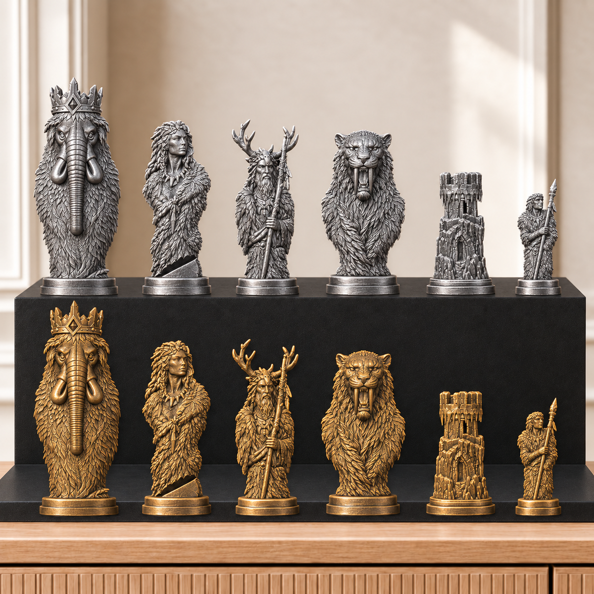 Eiszeit – thematisches Schachfigurenset mit 32 Figuren – Ansicht 2