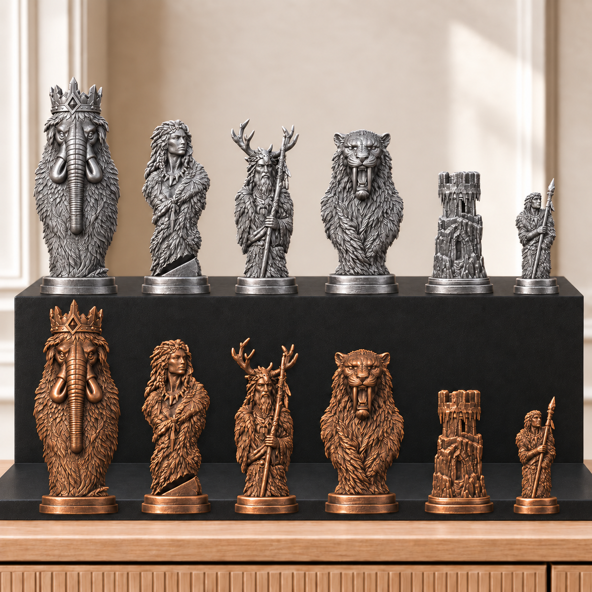 Eiszeit – thematisches Schachfigurenset mit 32 Figuren – Ansicht 3