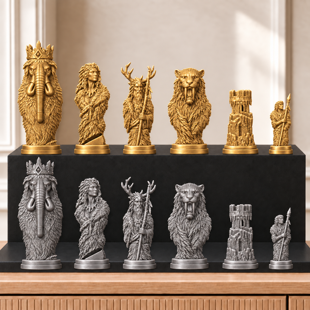 Eiszeit – thematisches Schachfigurenset mit 32 Figuren – Ansicht 4