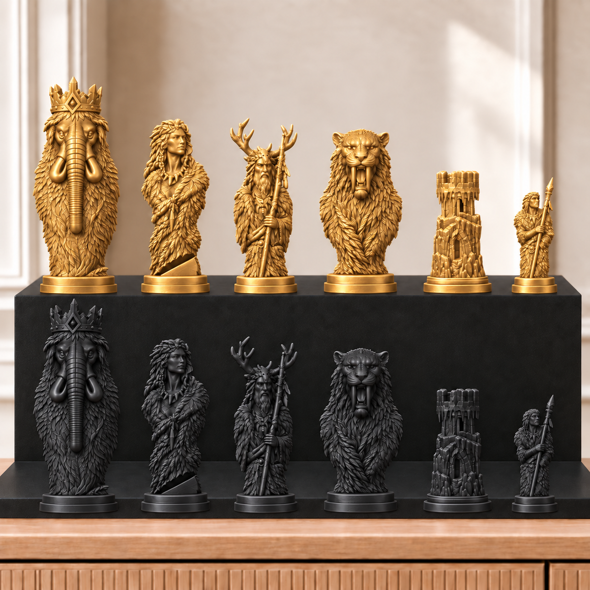 Eiszeit – thematisches Schachfigurenset mit 32 Figuren – Ansicht 5