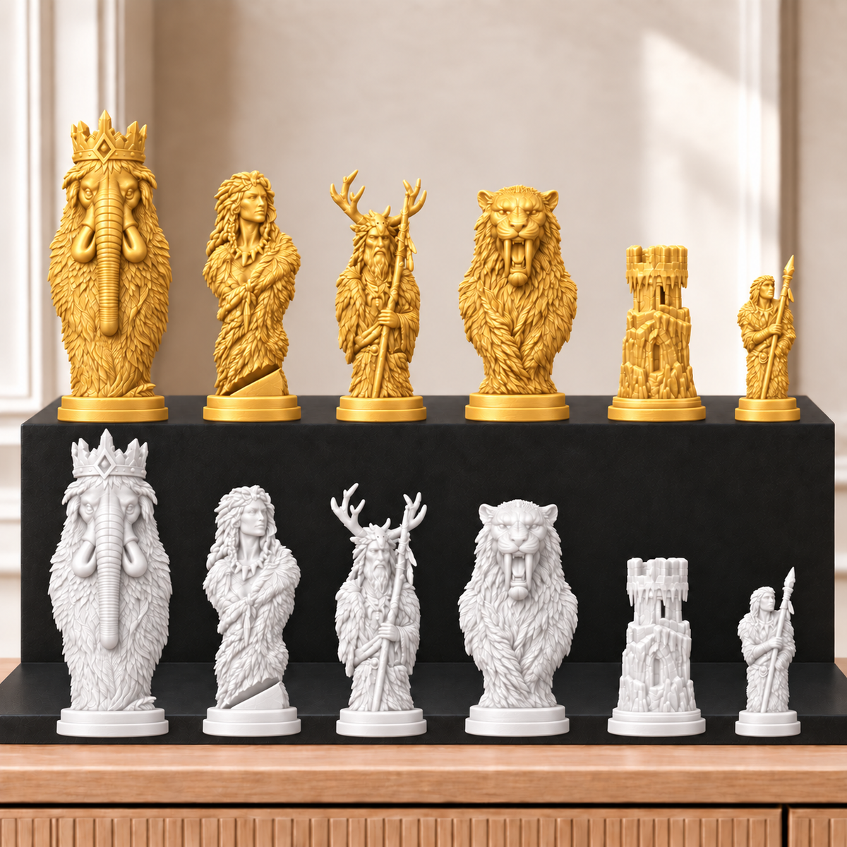 Eiszeit – thematisches Schachfigurenset mit 32 Figuren – Ansicht 6