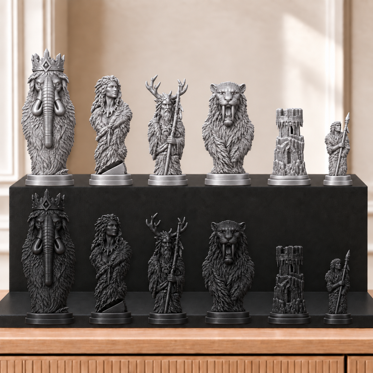 Eiszeit – thematisches Schachfigurenset mit 32 Figuren – Ansicht 8