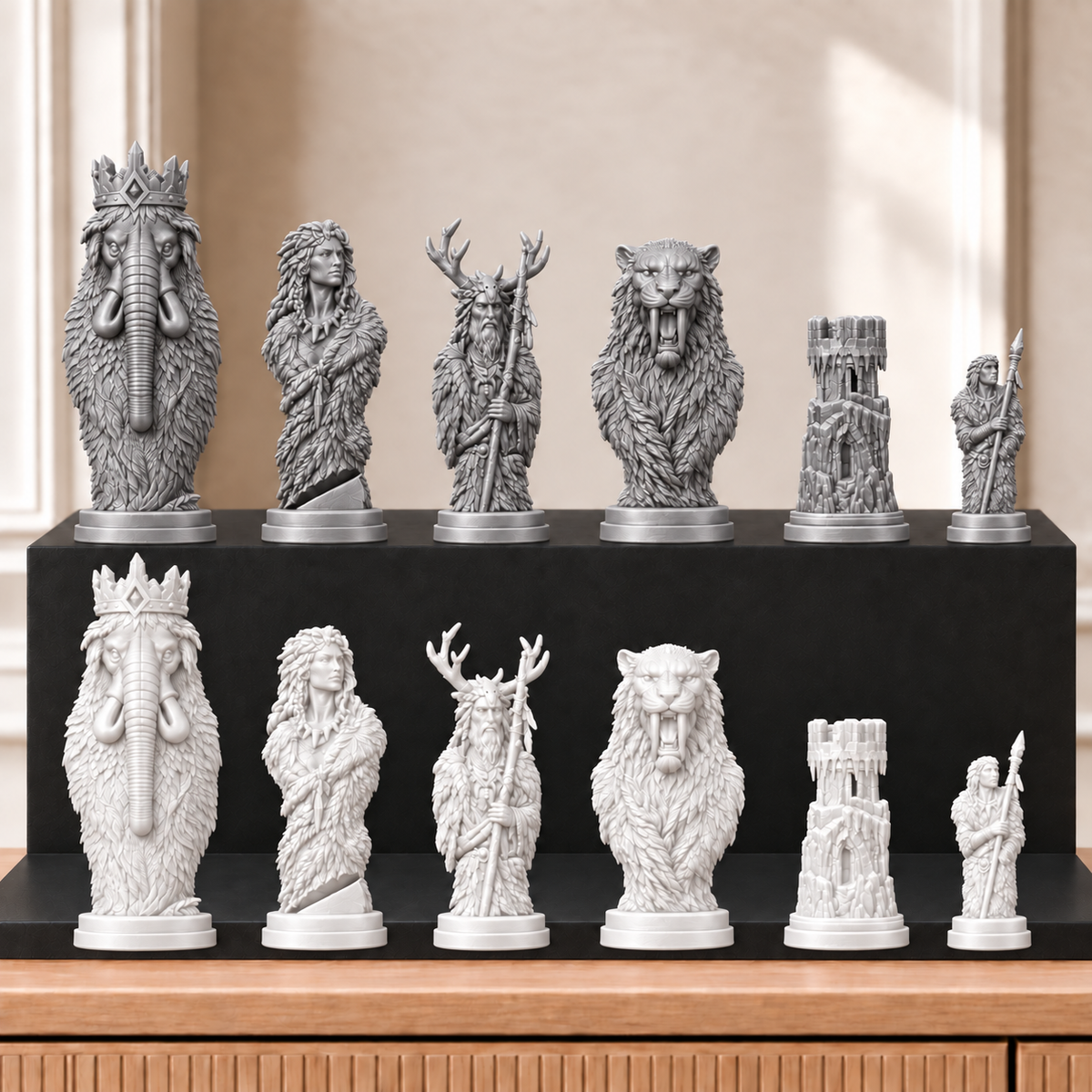 Eiszeit – thematisches Schachfigurenset mit 32 Figuren – Ansicht 9