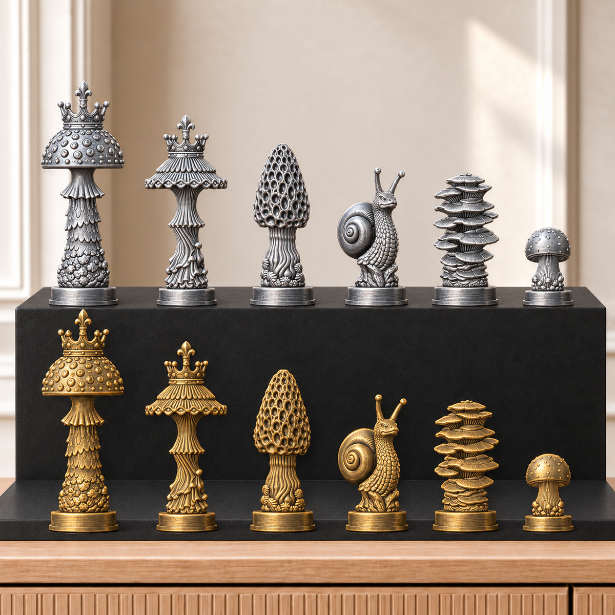 Pilze – thematisches Schachfigurenset mit 32 Figuren – Ansicht 2