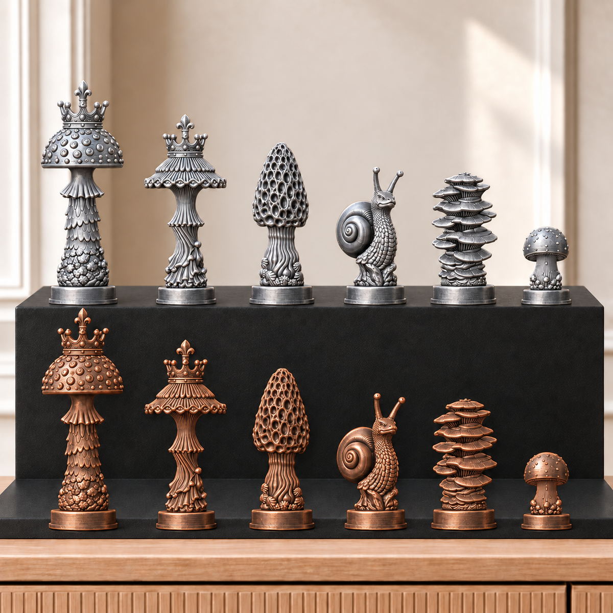 Pilze – thematisches Schachfigurenset mit 32 Figuren – Ansicht 3