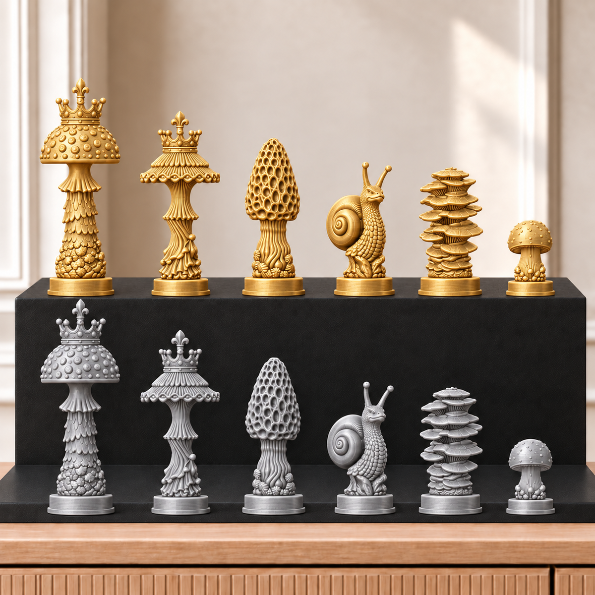 Pilze – thematisches Schachfigurenset mit 32 Figuren – Ansicht 4