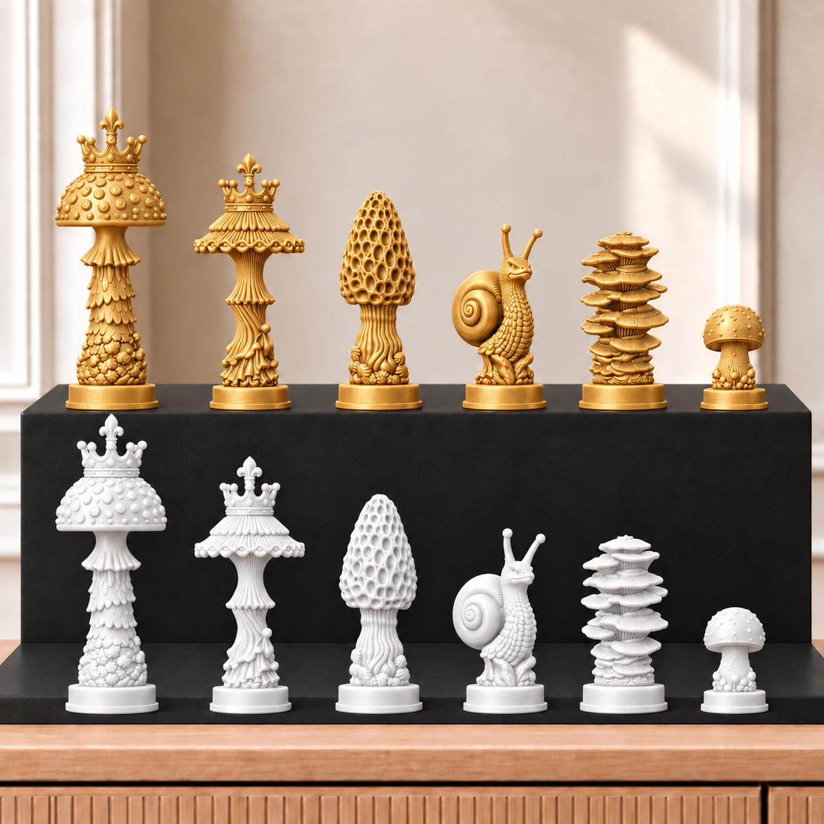 Pilze – thematisches Schachfigurenset mit 32 Figuren – Ansicht 6